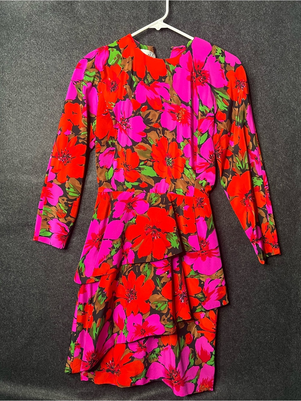 Vintage Scaasi 100% Silk Floral Design Womens Size 4 Layered Skirt Mini Dress